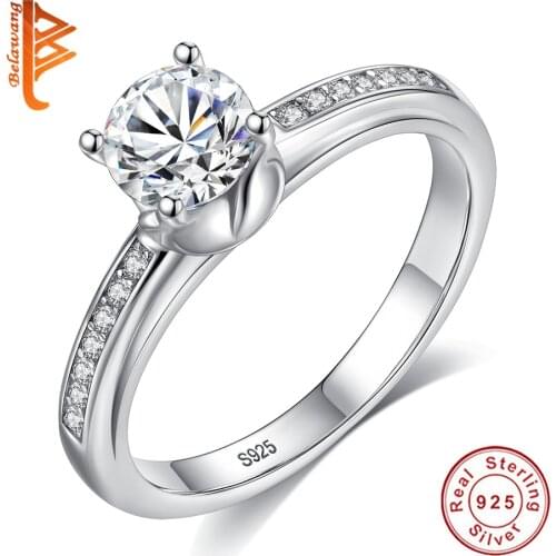 100% Genuine Solid 925 Sterling Silver Rings For Women Luxury Circle CZ Wedding & Engagement Ring Fashion Jewelry