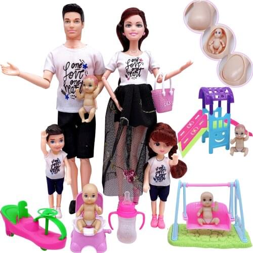 5-person family couple combination=11.5" Barbies pregnant doll mom/daddy/girl/stroller/dining chair children toy Christmas gift