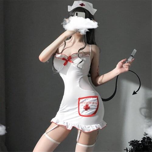 Sexy Nurse Uniform Lingerie Set Maid Cosplay Costumes Backless Sling Falbala Skirt Sweet Allure Erotica Fashion Underwear Set