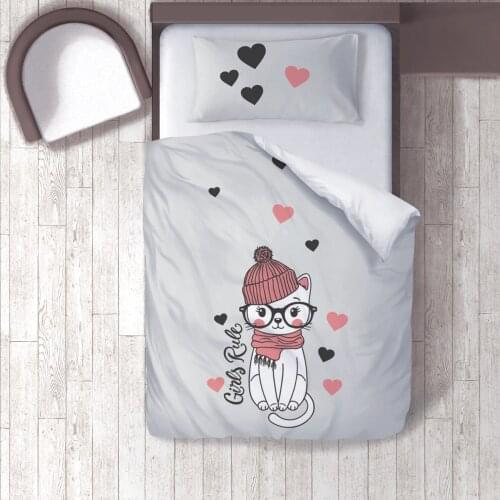 Duvet Cover Set Bedding Set Pillow Case for Baby and Kids Room 3D Printed Gray Cute Cat Model 149