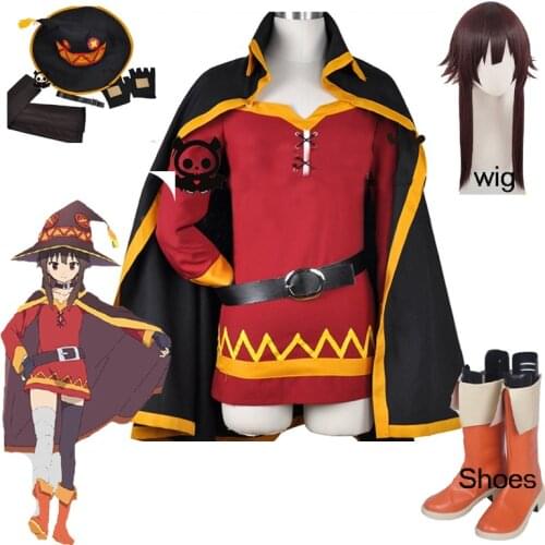KonoSuba Gods Blessing on this Wonderful World Megumin Cosplay Costume Cloak Dress Uniform Wig Shoes Outfit Halloween Party Cos