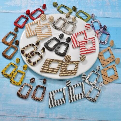 MESTILO 2019 Geometric Woven Earrings Colorful Snake Skin Leather Drop Earrings For Women Rattan Knit Earrings Jewelry Gifts New