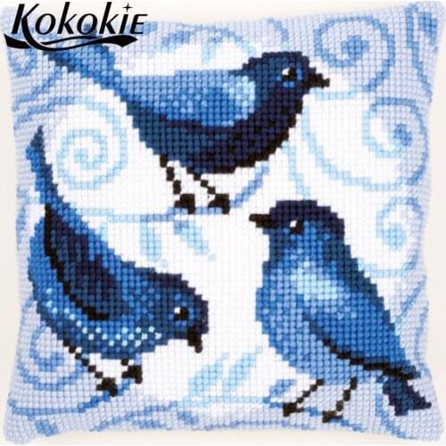 DIY stitch throw pillow embroidery yarn handicraft cross stitch kits embroider needlework kits birds printed 3d mat sets