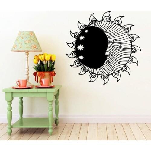 Sun Wall Stickers Moon Crescent Dual Ethnical Stars Symbol Wall Decals Kids Room Decoration Vinyl Home Decor Accessories X148