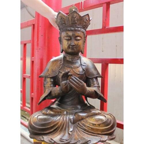 Wholesale factory 25" Tibet Bronze Buddhism Temple Kwan-Yin Bodhisattva Maitreya Buddha Statue