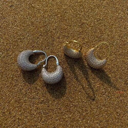 Origin Summer French Fashion Gold Silver Color Cubic Zircon Hoop Earring for Women Girls Trendy Geometric Metal Earring Jewelry