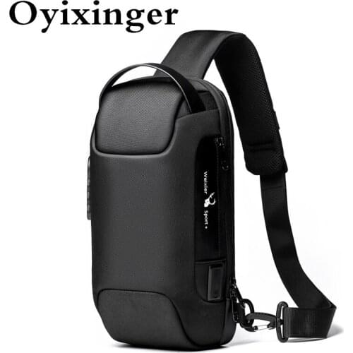 OYIXINGER Mens Waterproof Oxford Shoulder Bag Anti-theft USB Sling Bag New Multifunction Travel Messenger Chest Pack For Male
