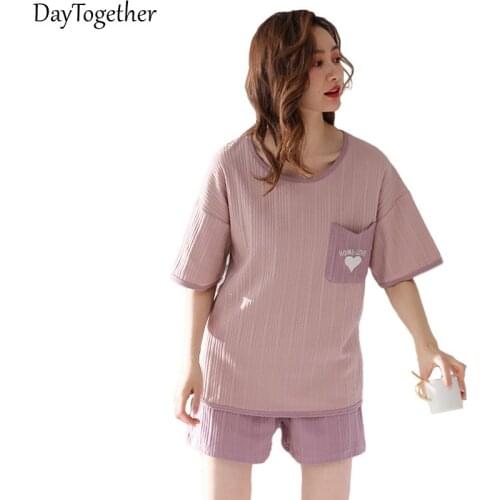 Ladies Pajamas Summer Cotton Short Sleeve Shirt Shorts Two Pices Suit Sleepwear Loose Female Big Size Home Clothes
