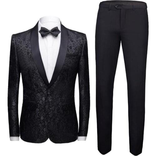 Casual Men Jacquard Suits for Wedding Two Piece Male Blazer Men Set Blazer Pants Suits Mens Formal Sets
