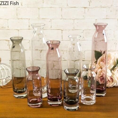 Transparent Pink Glass Vase Hydroponics Vases for Flowers Artificial Flower Floral Ornaments Desk Decor Home Decoration Modern