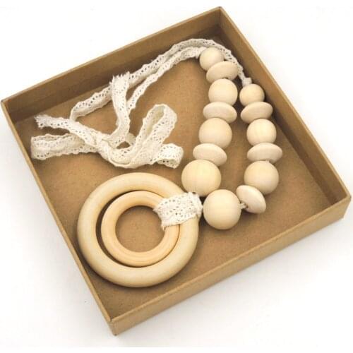 Dropshipping Plain Maple Ring Teether Unfinished Round Beads Safe Wooden Necklace