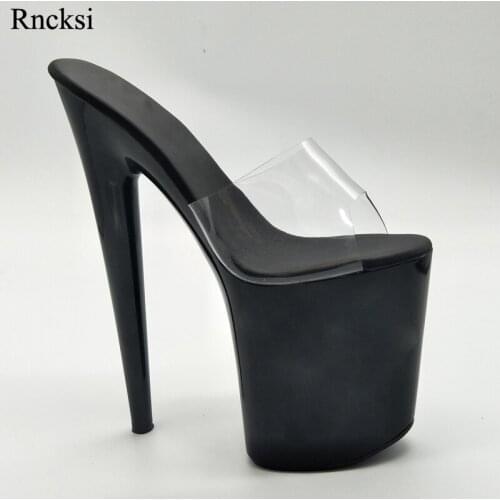 Rncksi Women 20CM Super High Heel Black Platforms Pole Dance/Performance/Model Shoes New Sexy Lady Wedding Party Slippers Shoes