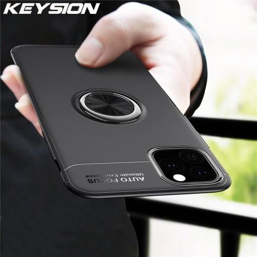 KEYSION Luxury Ring Holder Phone Case For iPhone 11 11 Pro Magnetic Car Stand Silicone Matte Cover For iPhone 11 Pro 11 Pro Max