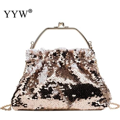 Silver Clutch Bag Purses And Handbags Black Women Handbag Sequined Pochette Mariage Sac Femme Fashion Style Top Handle Hand Bags