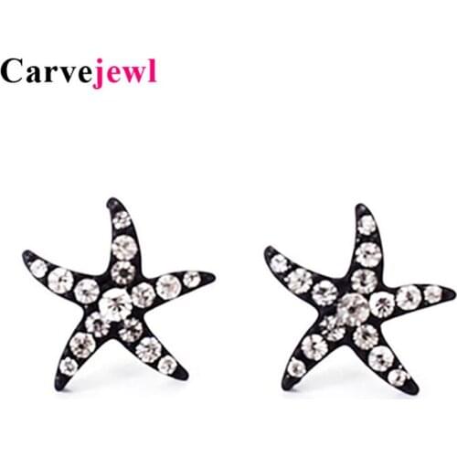 Carvejewl small stud earrings Korea design black color star fish crystal rhinestone simulated pearl earrings for women jewelry