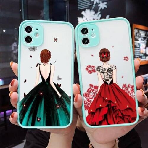 Dress wedding girl Phone Cases Matte Transparent for iPhone 7 8 11 12 s mini pro X XS XR MAX Plus Shell Cover Coque funda