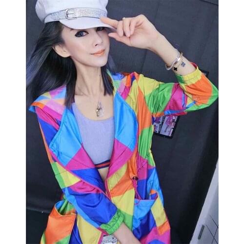 Womens Trench Coat Spring Fashion Plaid Coat Hooded Drawstring Large Size Loose Coats Windbreaker Summer Sun Protection Clothin