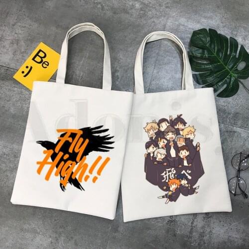 Japanese Haikyuu Kageyama Tobio Karasuno Fly High Handbags Shoulder Bags Casual Shopping Girls Handbag Women Elegant Canvas Bag