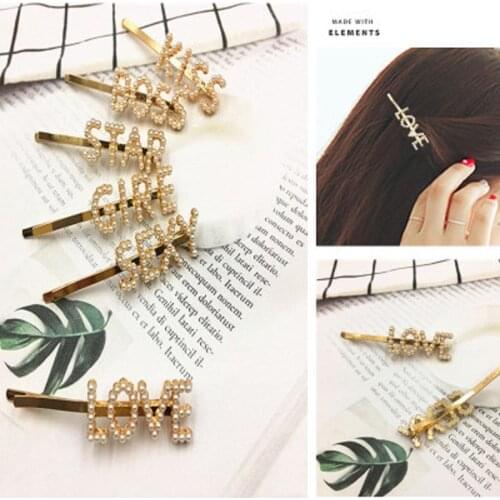 1 Pcs Fashion English Letter Words Imitation Pearl Hair Clips Boss Kiss Love Hairclips Girl Gift Gold Barrette Hair Accessories