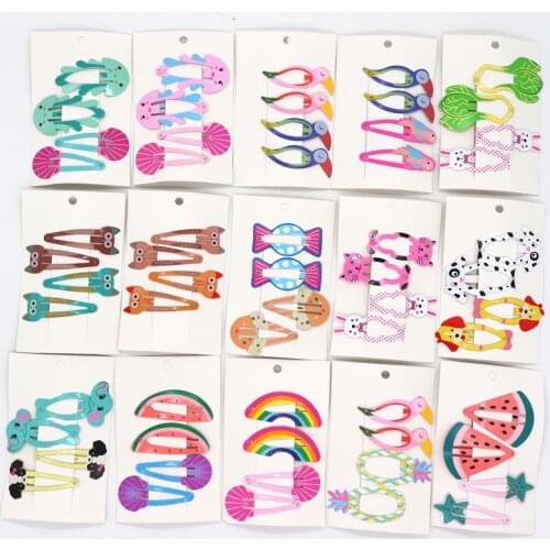 4Pcs Cartoon Animals Fruit Snap Hair Clips Girls Hair Accessories Metal Barrettes Cute Hairpins Headbands For Kids Hairgrips