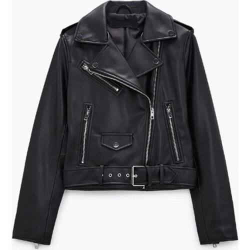 Women Pu Leather Jacket Short Black Faux Leather Jacket Female Loose 2021 Winter Coat Retro High Street Turn-Down Neck