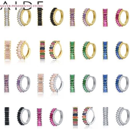 AIDE 925 Sterling Silver Round Hoop Earrings Women Green Blue Circle Earrings 2021 Trend Small Gold Jewelry Pendientes Mujer