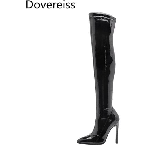 Dovereiss Fashion Womens Shoes Winter New Red Pointed Toe Stilettos Heels Sexy Elegant Over The Knee Boots Concise Mature 43