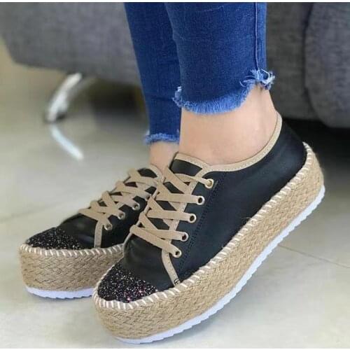 2021 Large Size Summer Womens Shoes Thick-soled Hemp Rope Sequins Casual Womens Single Shoes Sapatos Femininos Chaussure Femme