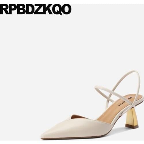 Pointed Toe Medium Heels Sandals Ladies Block Luxury Shoes Women Designers Beige Suede Party Pumps Slingback Strap Chic High