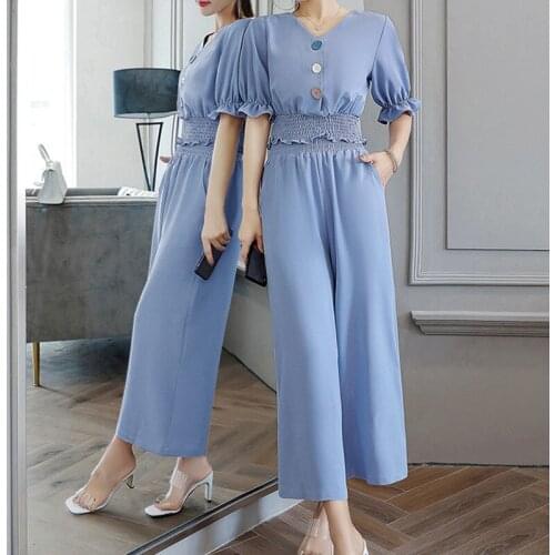 Summer Two Piece Set Women Fashion Top + High Waist Wide Leg Pants Suit 2021 Korean Sets Office Lady 2 Piece Sets Women