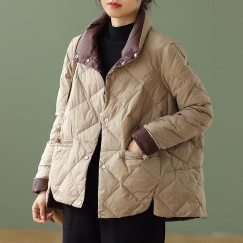 SEDUTMO Winter Vintage Oversize Duck Down Coat Women Short Puffer Jacket Autumn Diamond Casual Parkas ED1433