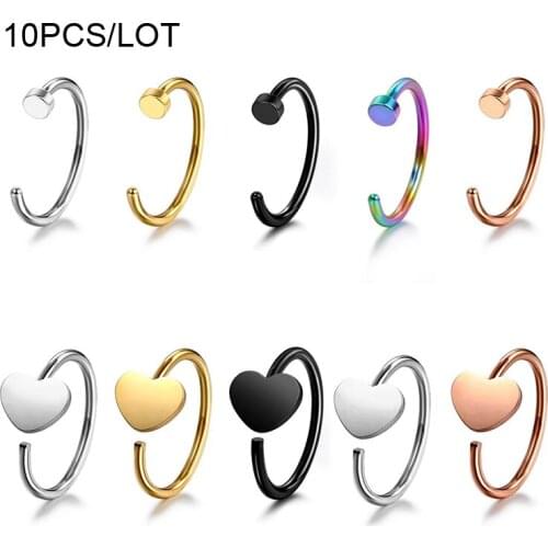 10pcs/set And Gold Color hearts Nose Piercing Jewelry Hoop Nostril Ring Flower Helix Cartilage Tragus Earring