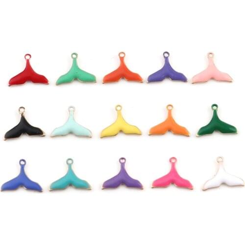 10 PCs Copper Double sided Enamelled Sequins Fishtail Charms Gold Color 12mm x 9mm Pendants Finding For DIY Jewelry Making