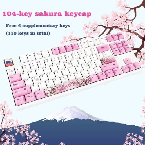 110 Keys Sakura Keycap Sublimation PBT Keycaps for Cherry Switch Mechanical Gaming Keyboard Cherry Profile Keycaps 61/84/87/104