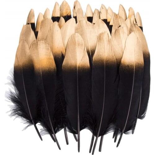 20Pcs/Lot Dip Golden Head Goose Feathers for needlework White Black Natural Pheasant Feather for Crafts Gold Feathers Diy Plumas