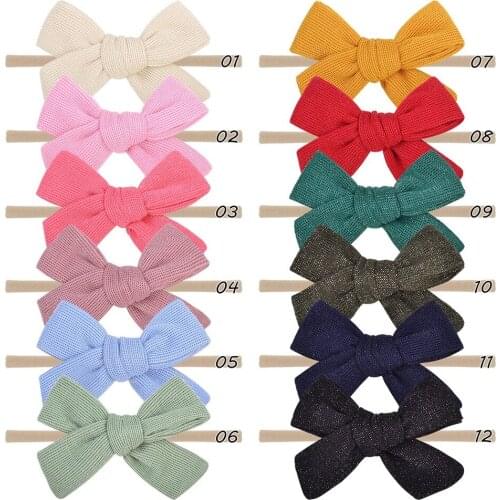 24 PCS, 3.4 inch Handtied Fabric Bow Nylon Headbands, Kids Girls Hair Accessories Baby Shower Gift