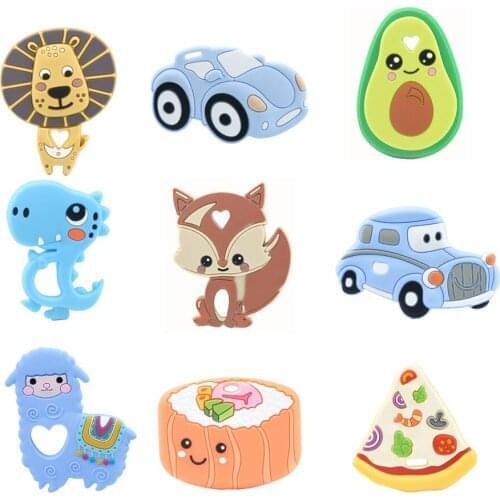 5pc Silicone Teether Lion Castle Sushi Rainbow Cake Fox Teething DIY Baby Dummy Accessory