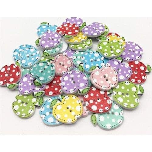 50pcs Wood Mixed Fruit Apple Buttons 2 Holes Wooden Sewing Accessories Crafts Embellishments 20mm