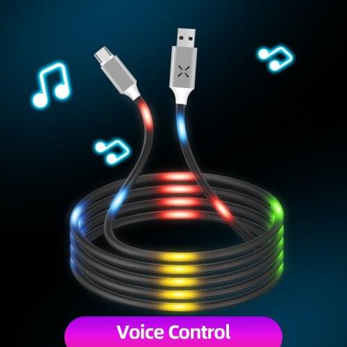 ANMONE USB Cable Type C Luminous Voice Control Micro USB Phone Charger LED Charging Cable USB C Type-C Charge For Huawei Mate 9