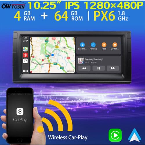 10.25" IPS 1280*480P PX6 4+64G Android 10 Car Player For BMW 5 E39 E53 M5 Land Rover Range Rover GPS Radio Carplay Bluetooth 5.0