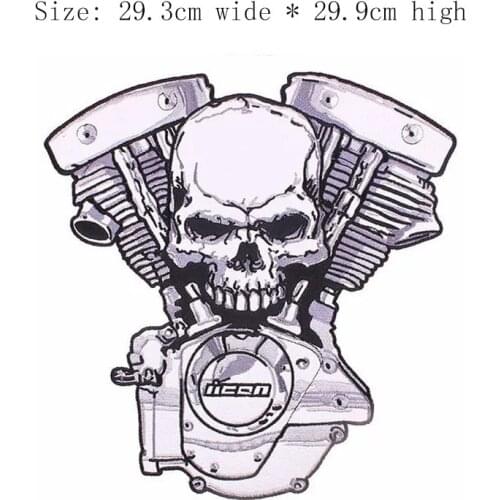 Free shipping skull piston Motorcycle embroidery patch 29.9cm high iron on sew on emblemas for full back clothing on the jaket