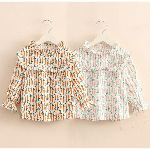 Girls blouses lovely pattern floral printed shirt infant toddler baby lantern sleeve stand collar blouse kid autumn tops 2-10yrs