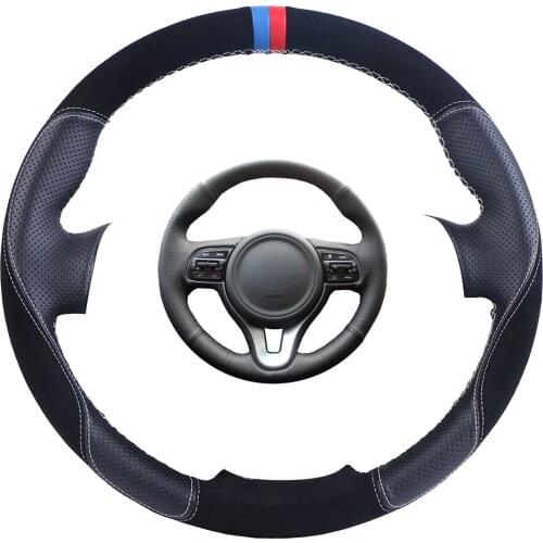 Custom Made Car Steering Wheel Cover Black For Kia K5 2016 2017 Sportage 4 KX5 2016 2017 Suede Leather Auto Steering Wheel Braid