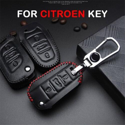 For Citroen C3 C4 Grand Picasso Cactus Pallas Berlingo C5 X7 Aircross DS3 DS4 DS5 Leather Car Key Case Cover Keychain Ring Shell