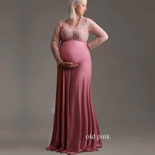 Lace Splicing Long Maternity Dresses For Photo Shoot Pregnancy Photography Jersey Stretchy Dress Floral Pregnant women clothes