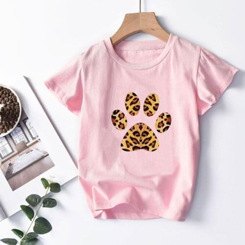 Summer New Fashion Children T-shirt Cartton Leopard Dog Paw Graphic Printed Kids Tshirt Boys Girls Cute Pink Short Sleeve Tops