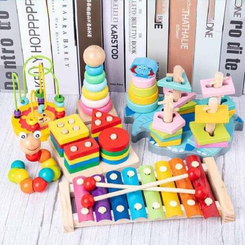 Montessori Preschool Wooden Toy Round Beads Knock On The Piano Contortus Clock Early Teaching Educational Toys For Children