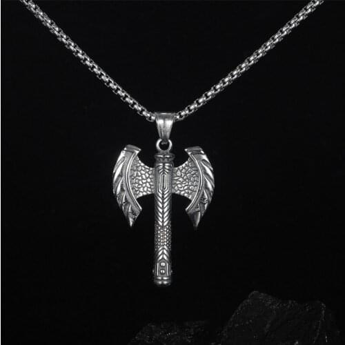Punk 316L Stainless Steel Mens Pendants Necklaces Norse Viking Axe Pendant Necklace Male Nordic Amulet Jewelry Dropshipping