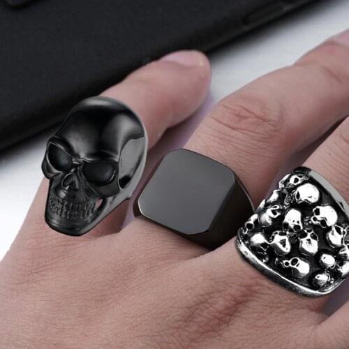 Ethnic Style Animal Rings For Men Vintage 316L Stainless Steel Skull Skeleton Eagle Punk Demons Ring Silver Black Color Crystal