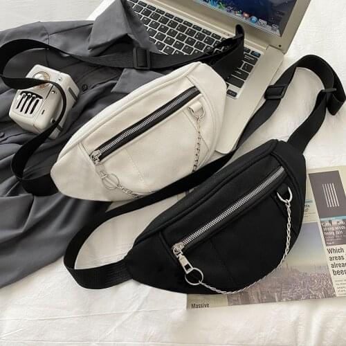 Casual Street Chest Bag Women Solid Color Fanny Belt Pouch Chain Zipper Female Girl Daily Travel Crossbody Shoulder Pack
